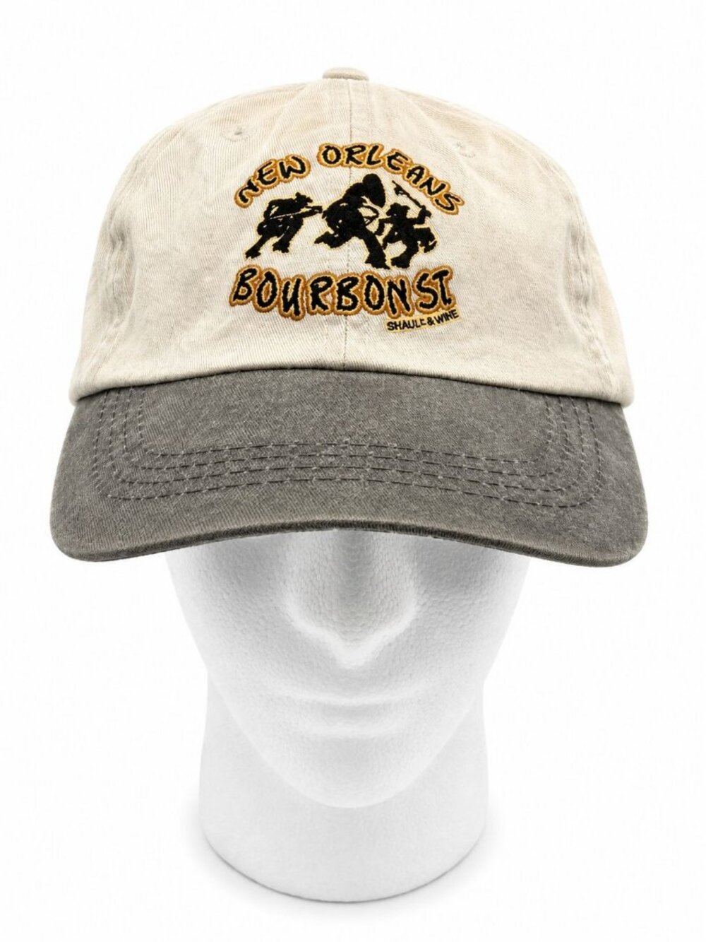 New Orleans Bourbon St Mens Baseball Cap Beige & Gray Cotton Adjustable